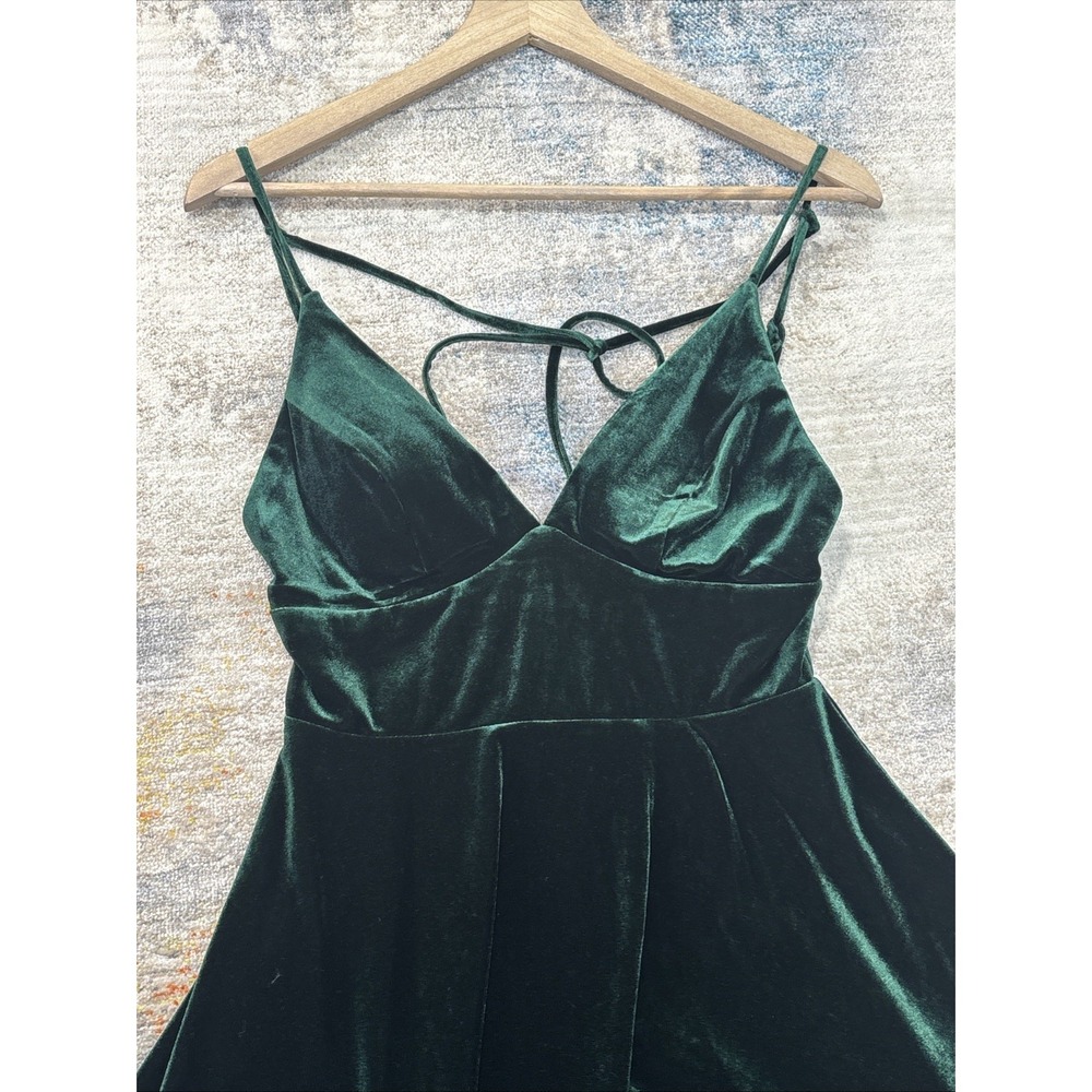 Y2K‎ Emerald Green Velvet Crush Dress Size 7 Spaghetti Strap Party Mini